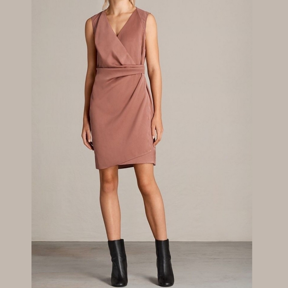 AllSaints Mauve Wrap-Style Sleeveless Dress